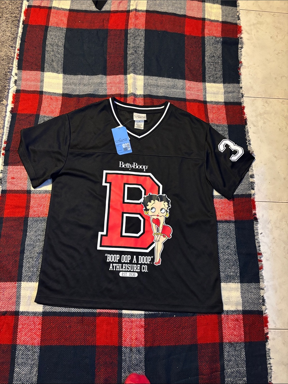 Betty Boop Black and Red Graphic Kids Jersey Top